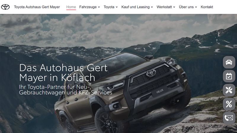 Startseite von auto-mayer.at — Autohaus Gert Mayer, Toyota Händler in Köflach
